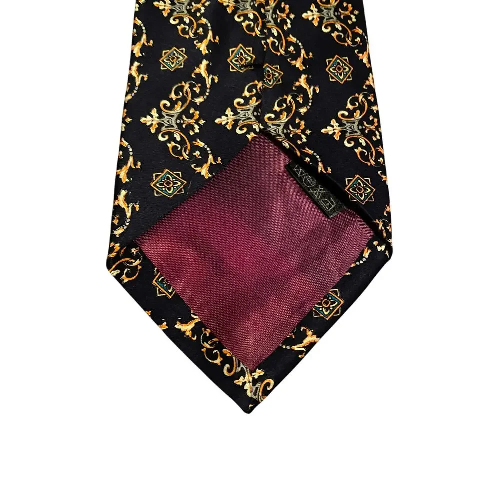 Dandy Cravatte‎ Italy 100% Silk Ornate Medallion Necktie Navy Gold